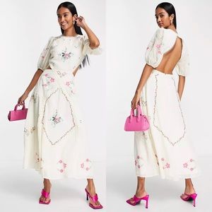 ASOS Design Embroidered Lace Cutout Midi Dress Size US 6